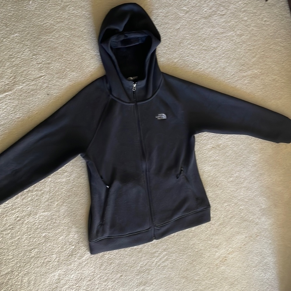 The North Face women thermal jacket hoodie 2 zipped pockets dark blue size Large